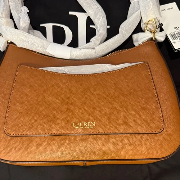 NWT Lauren Ralph Lauren Crosshatch Leather Medium Danni Bag. - Picture 8 of 11